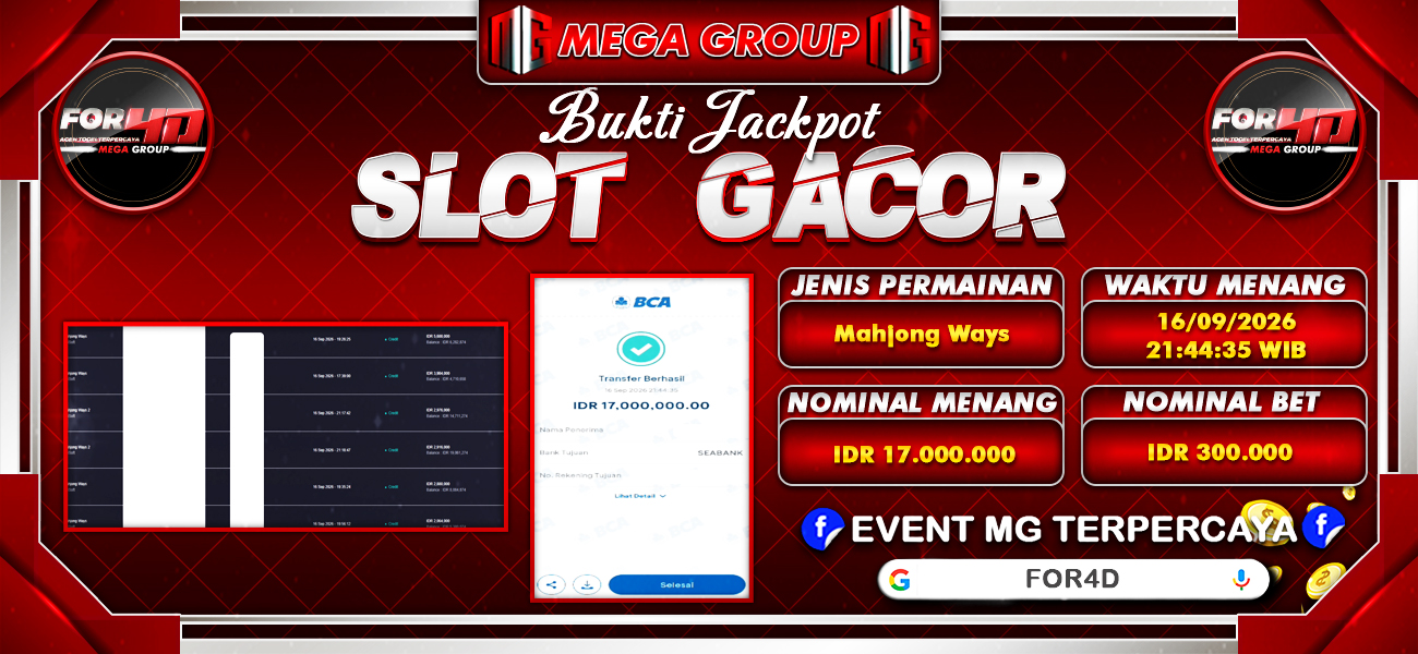 Bukti JP situs For4D hari Rabu, 16 September 2026